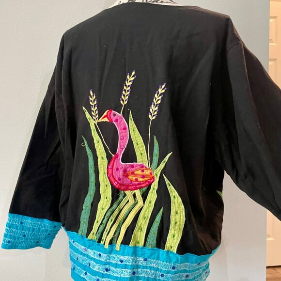 90’s Y2K FLAMINGO ALL OVER BLAZER COAT EMBROIDERED BEADED SZ XL RARE  ECLECTIC - Picture 11 of 16